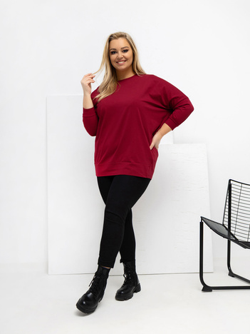 Bordowa damska bluzka plus size z rękawem 3/4