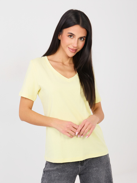 Jasnożółty bawełniany t-shirt basic RUE PARIS