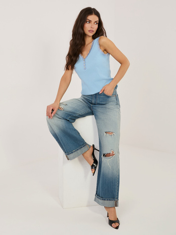 Jasnoniebieski bawełniany top z koronką