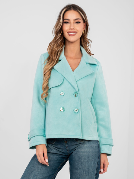 Pastelowy miętowy krótki płaszcz z kołnierzem