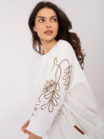 Ecru bluza kangurka z haftem na rękawach RUE PARIS