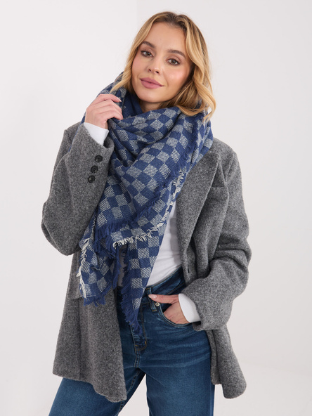 Granatowo-ecru damski szal z wełną