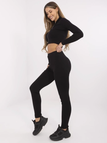 Czarny komplet z rozpinaną bluzką Ivette RUE PARIS