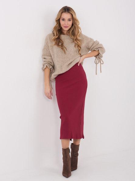 Bordowa dopasowana spódnica w prążek RUE PARIS