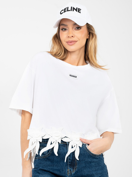 Biała bluzka oversize z kwiatową aplikacją