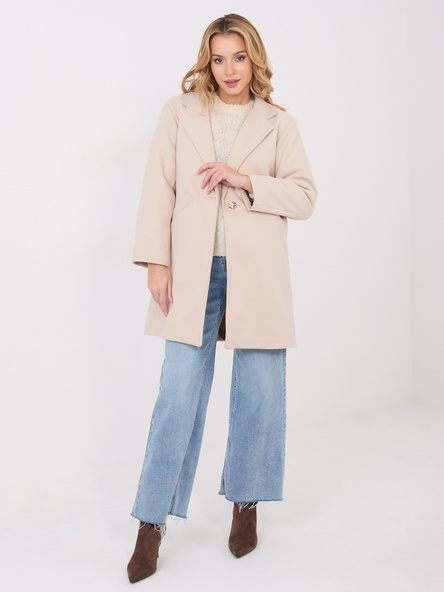 Jasnobeżowy płaszcz z zapięciem na guzik