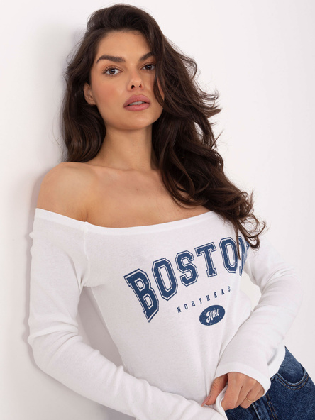 Ecru bluzka hiszpanka z napisem Boston