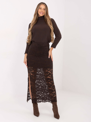 Czekoladowa długa spódnica z koronki