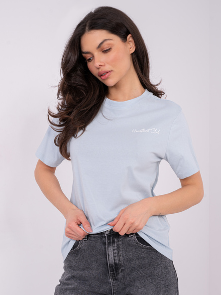 Jasnoniebieski damski t-shirt  z napisem SUBLEVEL