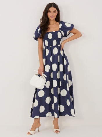 Granatowa maxi sukienka w duże grochy