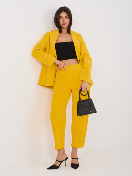 Żółte sztruksowe spodnie z zakładkami RUE PARIS