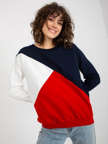 Granatowo-czerwona bluza basic z okrągłym dekoltem