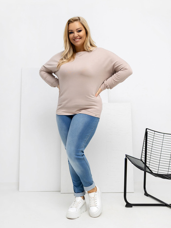 Beżowa bluzka plus size z okrągłym dekoltem
