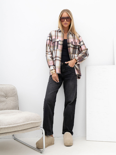 Różowa flanelowa koszula oversize w kratę