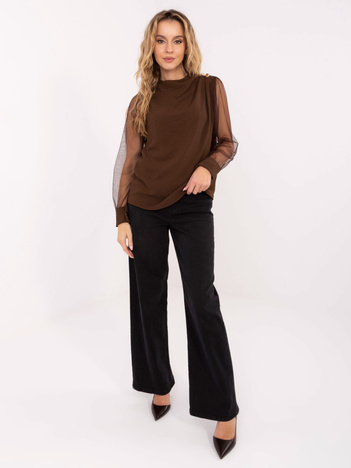 Brązowa wizytowa bluzka z guzikami na ramieniu