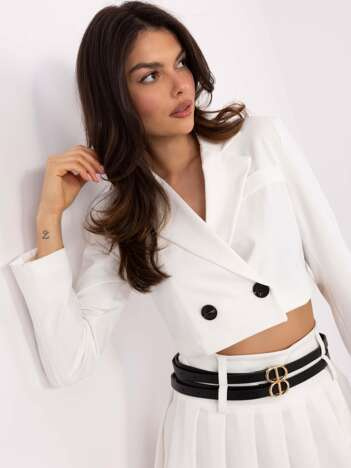 Ecru krótka marynarka damska z zapięciem na guzik