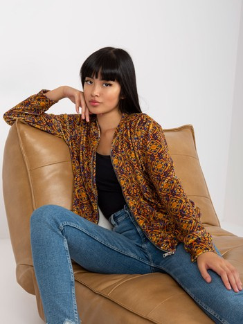 Ciemnożółta welurowa bluza bomberka we wzory RUE PARIS