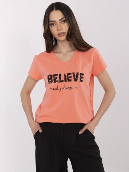 Koralowy damski t-shirt z napisem
