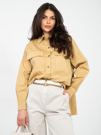 Camelowa damska koszula oversize z kieszeniami