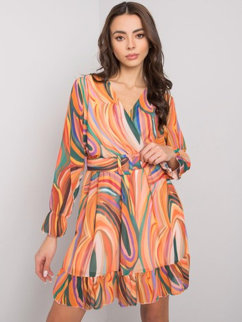 Pomarańczowa sukienka we wzory z paskiem Kerley