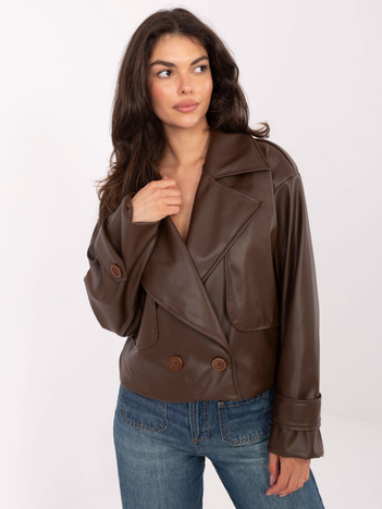 Brązowy krótki płaszcz o kroju trencza RUE PARIS