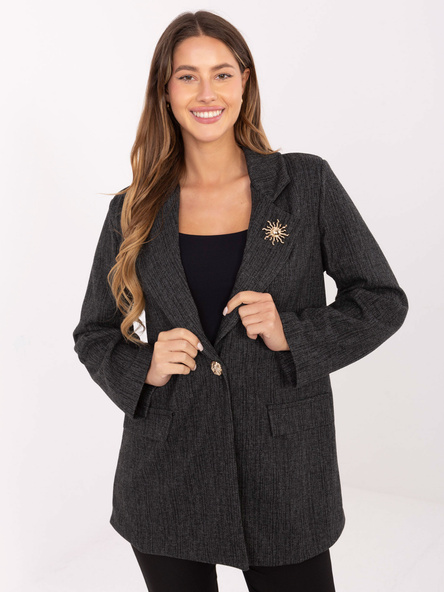 Grafitowa damska marynarka z odpinaną broszką