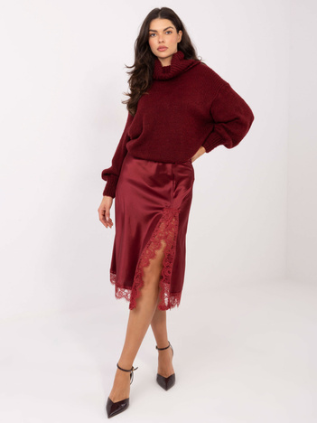 Bordowa elegancka spódnica z rozcięciem RUE PARIS