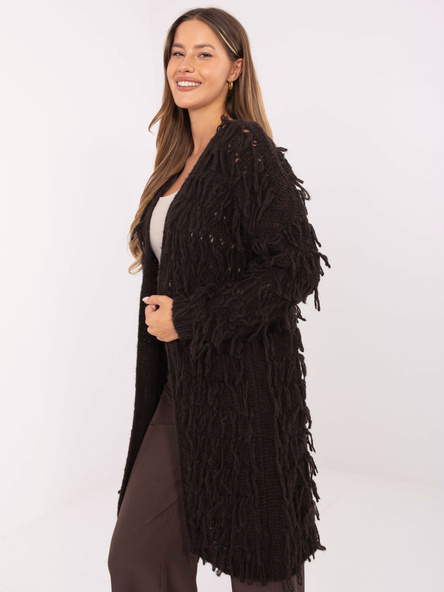 Ciemnobrązowy kardigan z frędzlami RUE PARIS