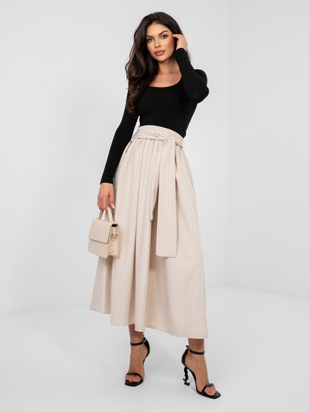 Jasnobeżowa midi spódnica w paski