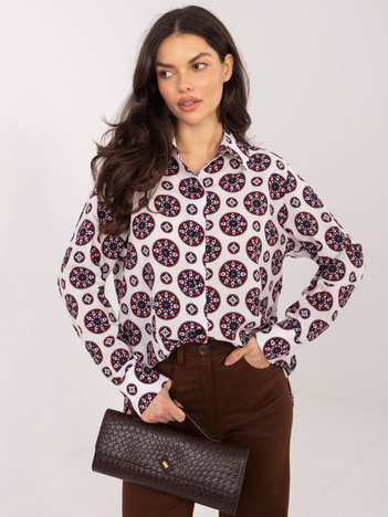 Jasnoszaro-czerwona klasyczna koszula z nadrukiem