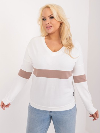 Ecru bawełniana bluzka plus size z dekoltem V