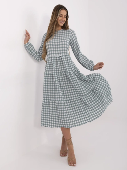 Miętowa długa sukienka w kratę Pasadena RUE PARIS