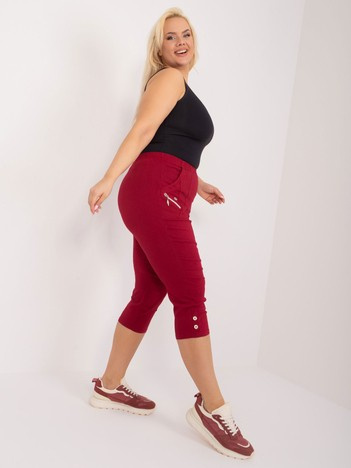 Bordowe spodnie rybaczki plus size z kieszeniami