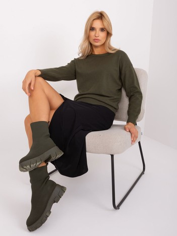 Khaki damski sweter klasyczny ze ściągaczami