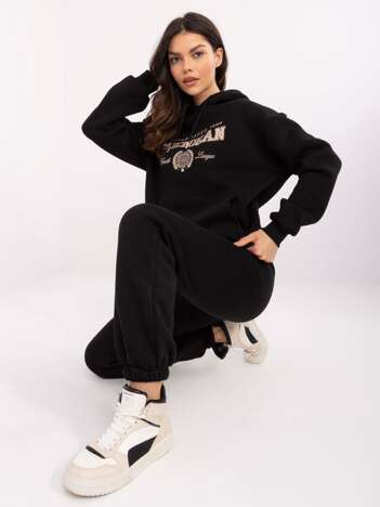 Czarny dwuczęściowy komplet dresowy z haftem