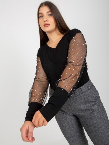 Czarna damska bluzka plus size z rękawami z siateczki