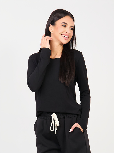 Czarna bluzka basic z okrągłym dekoltem RUE PARIS