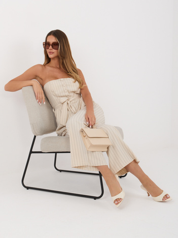 Beżowy długi kombinezon bez ramiączek