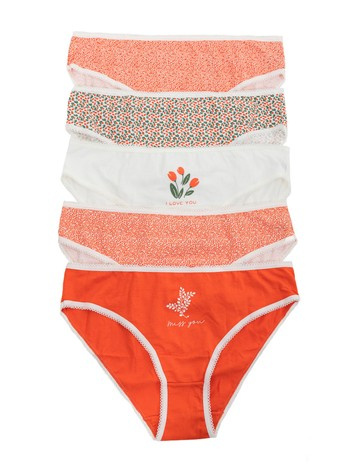 Ecru-czerwone damskie majtki z koronką 5-pak