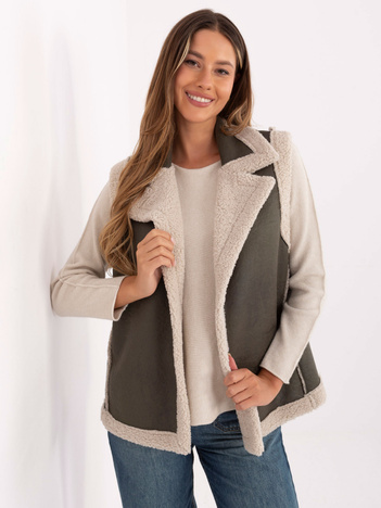 Khaki damska kamizelka z kożuchem