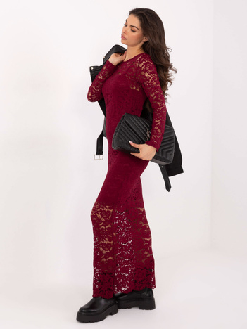 Burgundowa maxi sukienka z koronką RUE PARIS