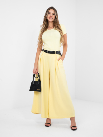 Pastelowe żółte dresowe spodnie palazzo RUE PARIS