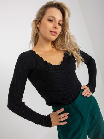 Czarny gładki sweter klasyczny w prążek