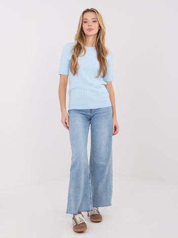 Jasnoniebieski damski sweter z krótkim rękawem