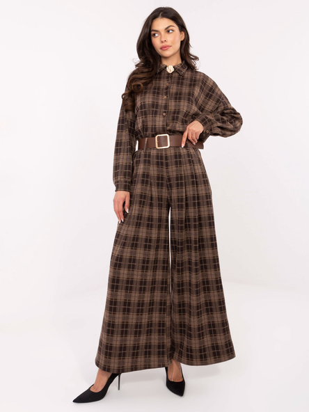 Brązowe szerokie spodnie w kratę