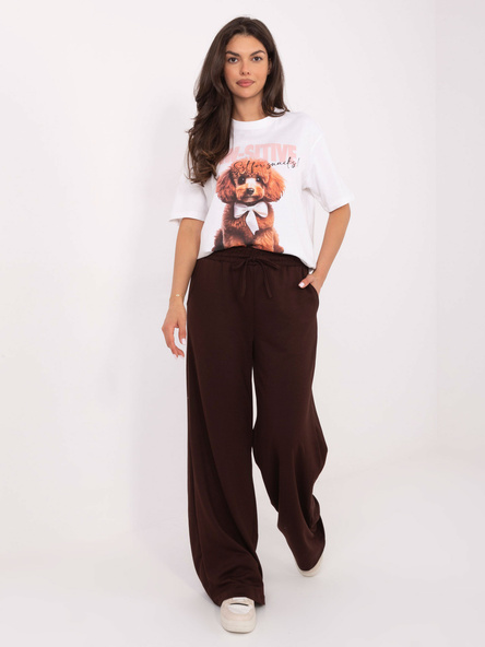 Czekoladowe spodnie basic z szeroką nogawką