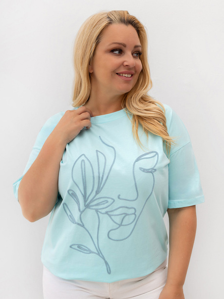 Miętowy t-shirt plus size z okrągłym dekoltem