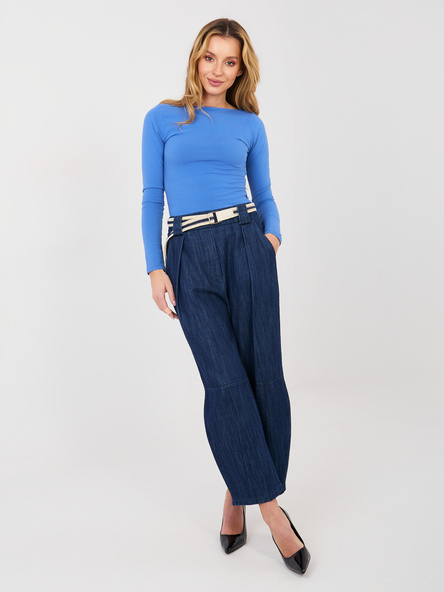 Granatowe jeansy wide leg z zakładkami RUE PARIS