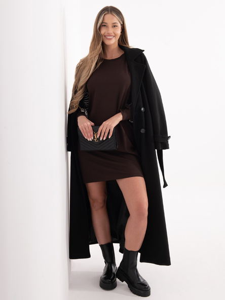 Czekoladowa dresowa sukienka z miękkiej tkaniny RUE PARIS