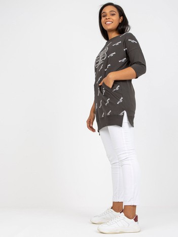 Khaki bawełniana bluzka plus size z kieszeniami